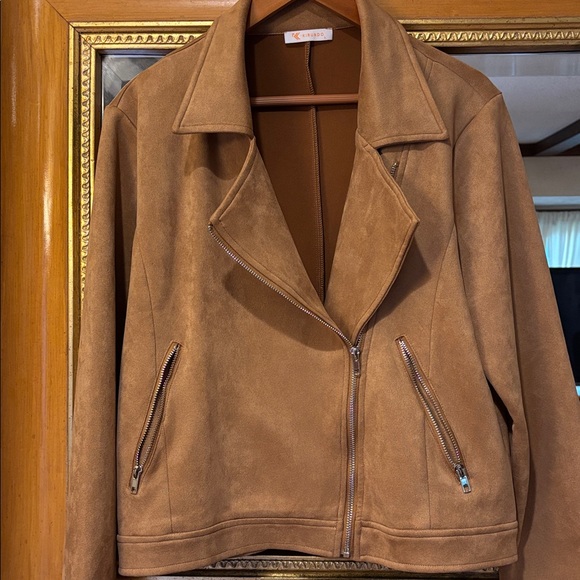 Kirundo Caramel Brown Faux Suede Moto Jacket - Size L - Picture 4 of 9